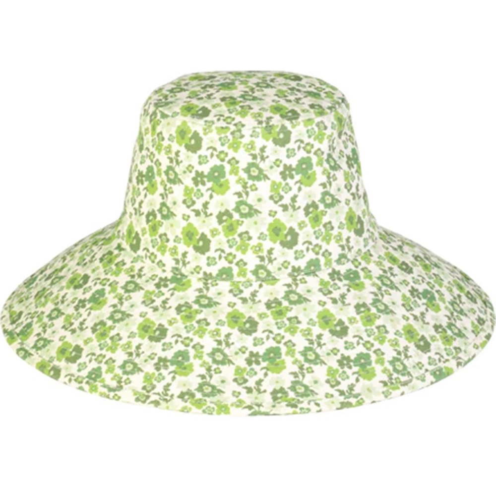 Lack Of Color White Sun Hat with Green Floral Print